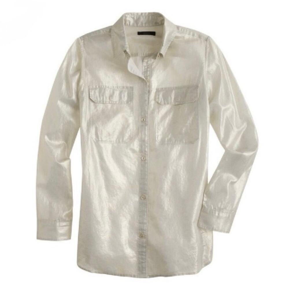 J. Crew Gold Button Up Pocket Front Camp Shirt Blouse - Size 4
